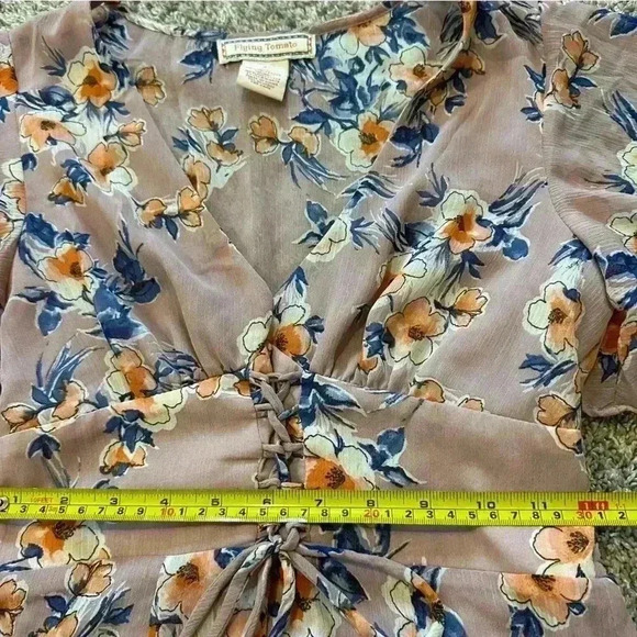 Flying Tomato 🍅 purple floral maxi dress cinched waist V-neck Small flutter - Picture 10 of 10